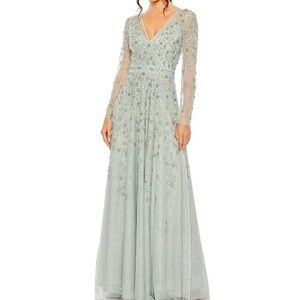 Mac Duggal Embellished Wrap Long Sleeve A Line Gown - Sage Dress